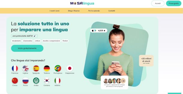 home page sito MosaLingua
