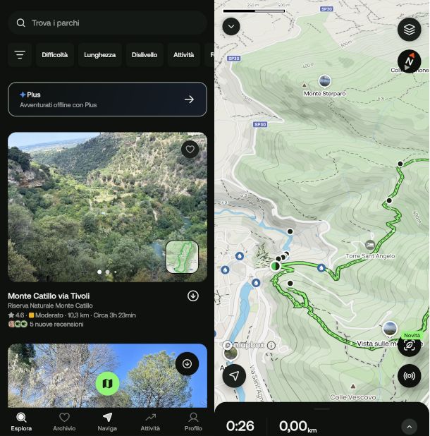 schermate app AllTrails