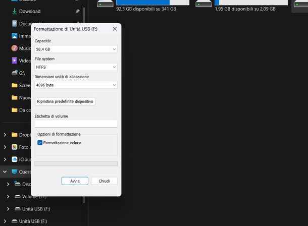 Formattazione chiavetta USB Windows