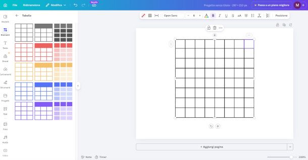predisposizione schema cruciverba su Canva