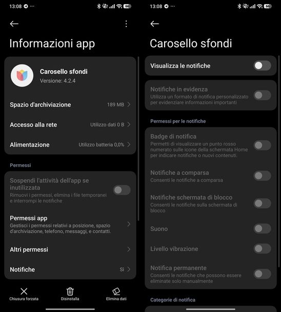 Disattivare notifiche Carosello Sfondi Xiaomi
