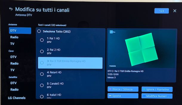 Modificare numero Rai 3 Smart TV LG
