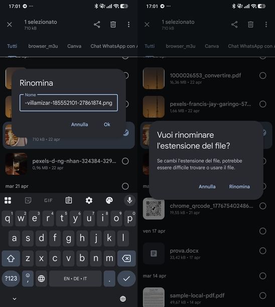 Cambiare estensione file Android
