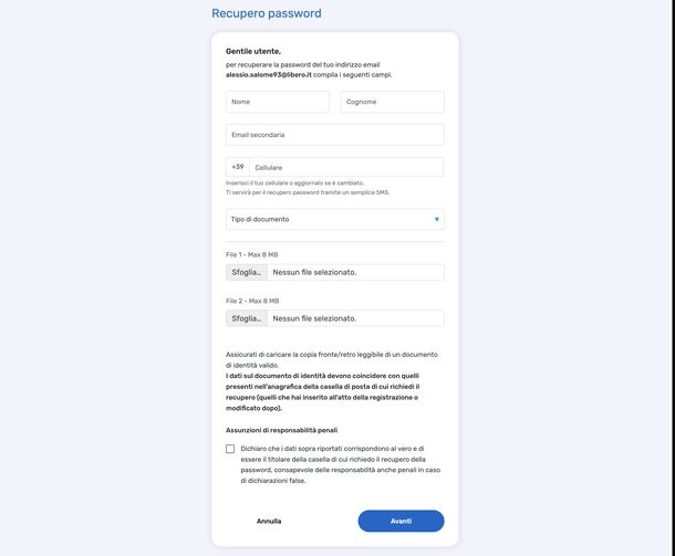 Recuperare password mail Libero