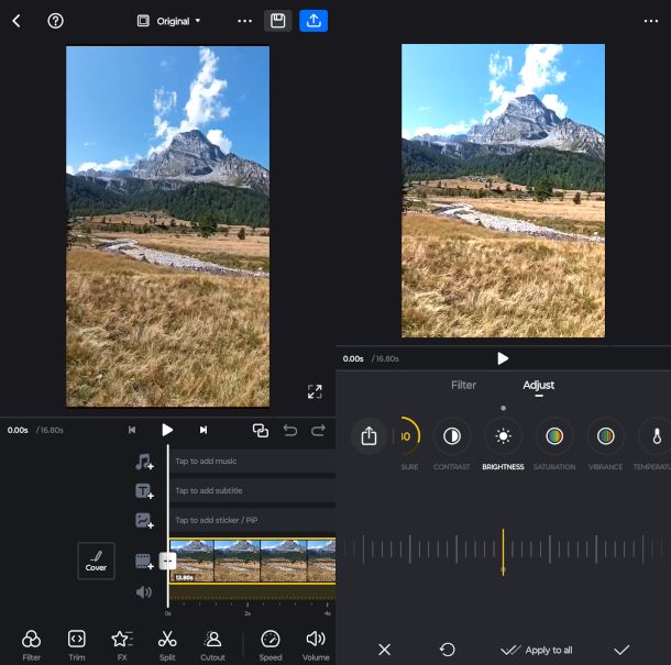 schermate app VN AI Video Editor