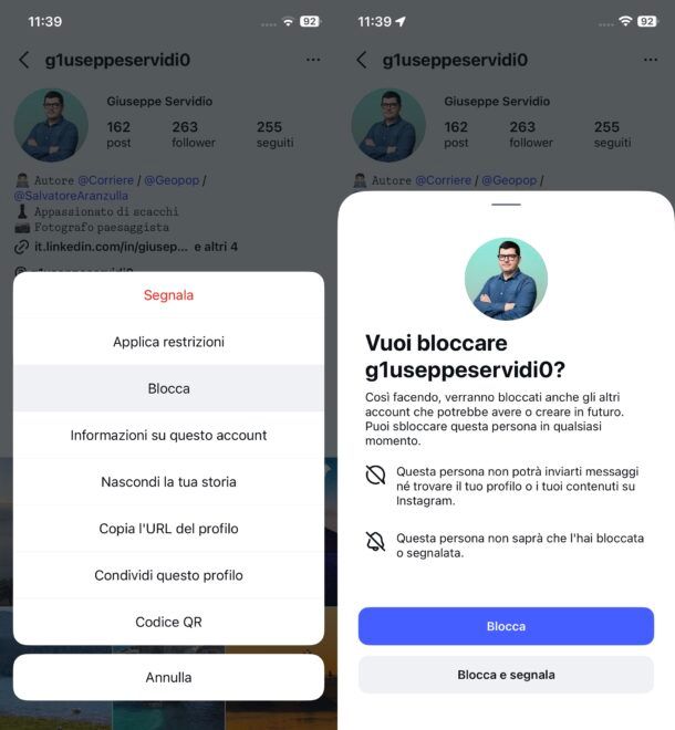 Come bloccare su Instagram