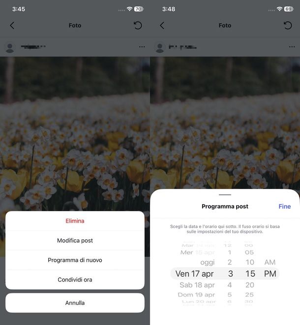modificare post programmati Instagram