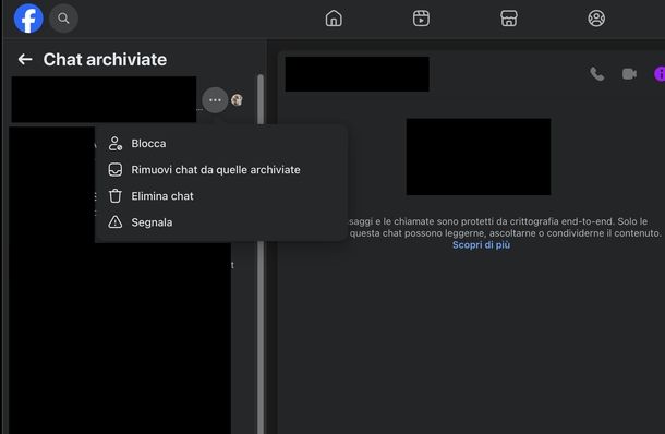 Ripristinare chat archiviata Messenger Web