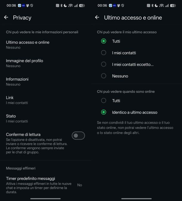 Ultimo accesso WhatsApp