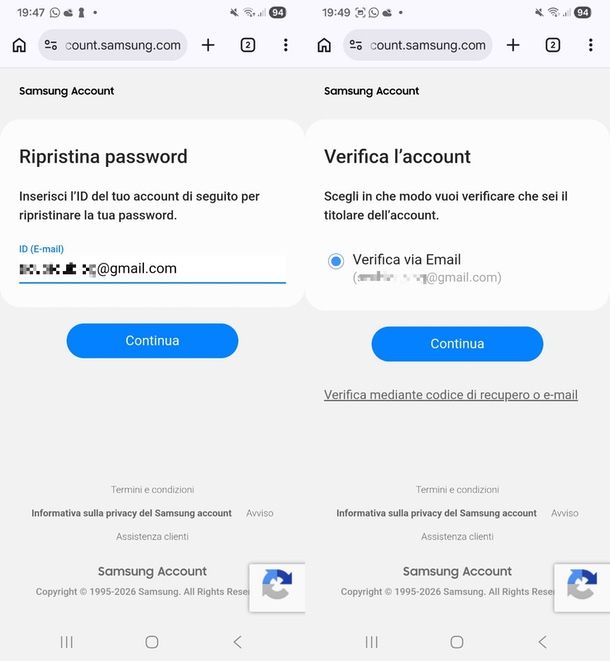 reset password Samsung account