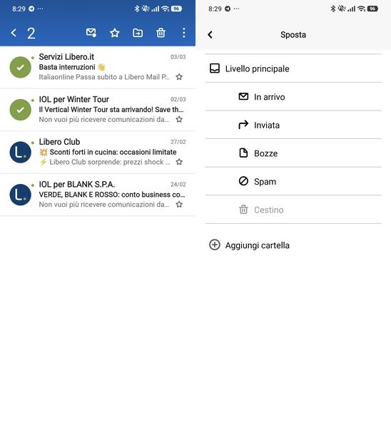 Recuperare mail cestino Libero app