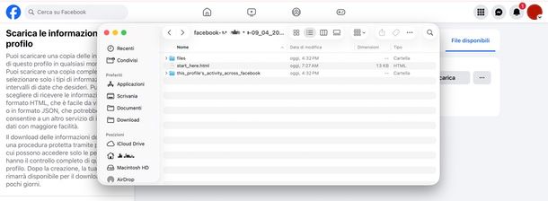 backup messaggi pagina Facebook