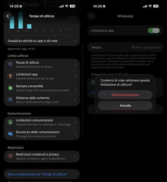 Disattivare restrizioni app iOS