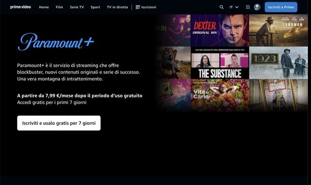 Attivare Paramount+ Amazon Prime Video