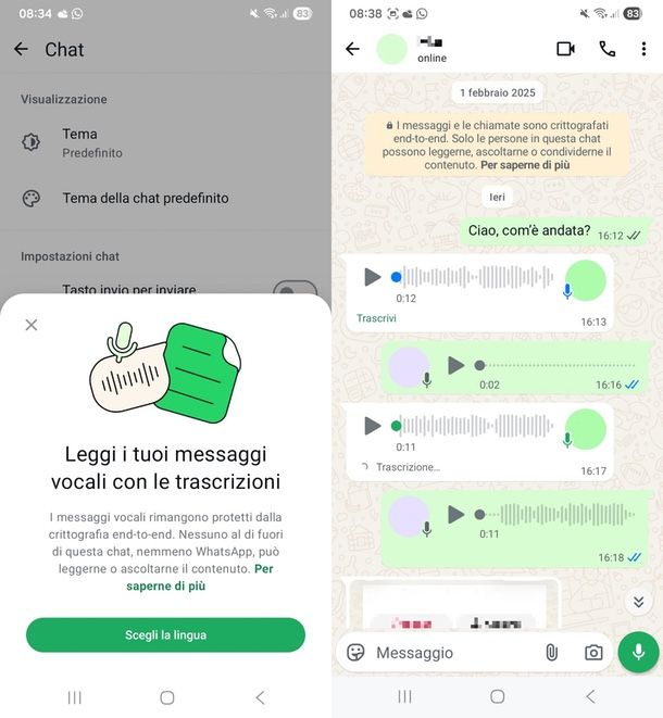 WhatsApp trascrizione audio Android