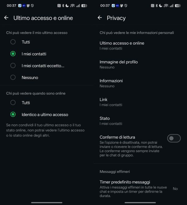 Ultimo accesso WhatsApp