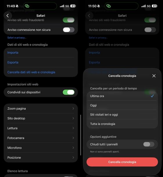 Svuotare cache Safari iOS