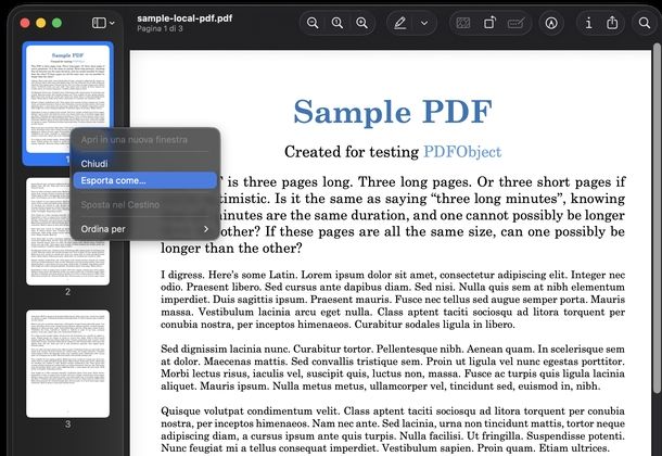 Convertire PDF in JPG Anteprima macOS