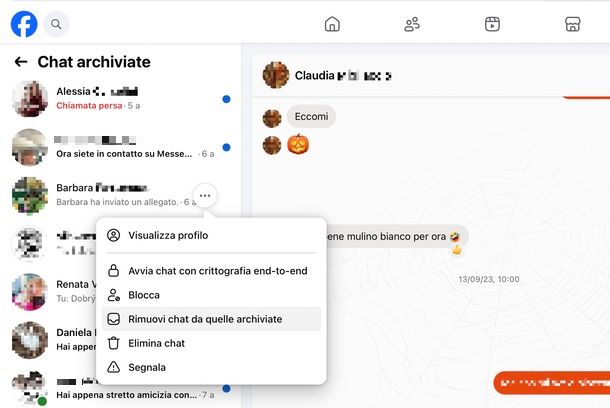 chat archiviate Messenger Facebook PC
