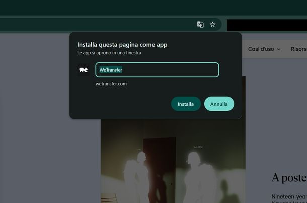 WeTransfer PWA Google Chrome Windows