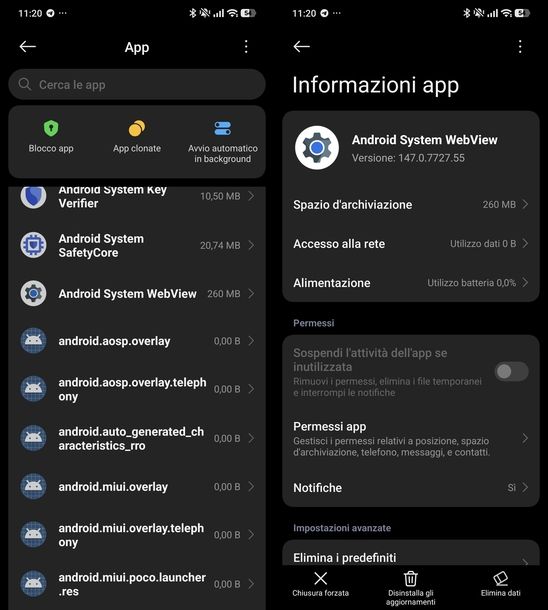 Ripristinare Android System WebView