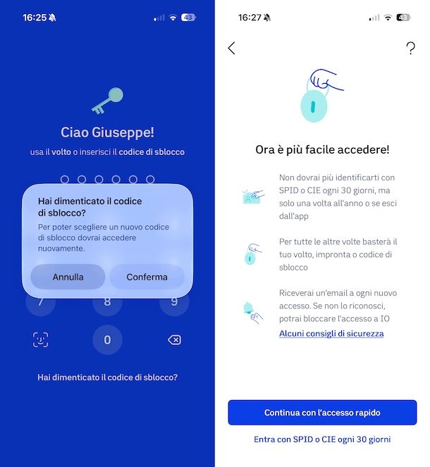 Codice di sblocco app IO