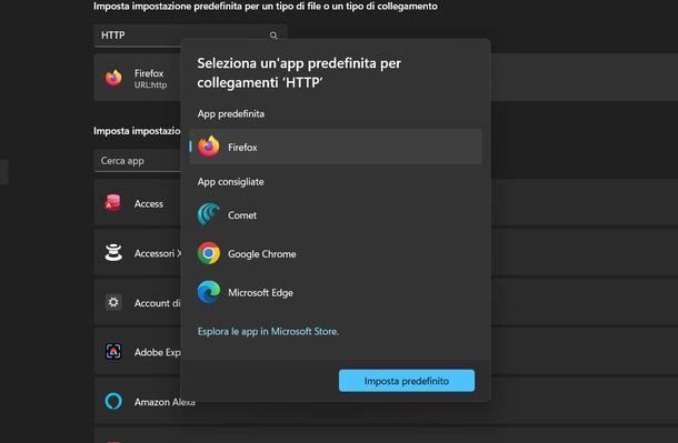 Associare manualmente protocolli HTTP e HTTPS Windows