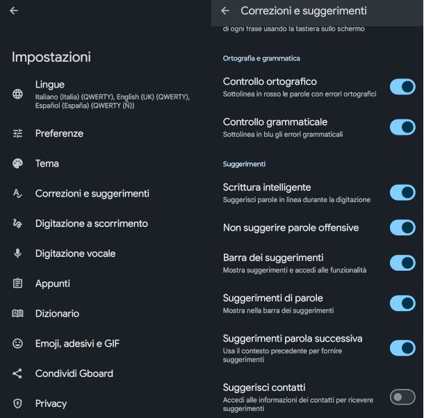 impostazioni tastiera Google