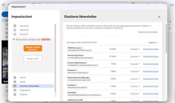 Gestione newsletter su Libero