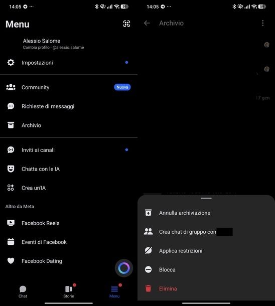 Ripristinare chat archiviata Messenger Android