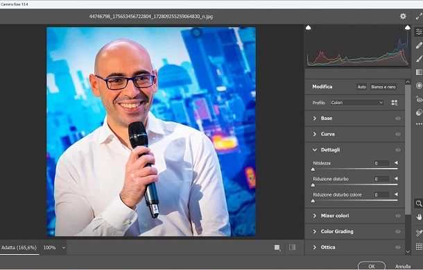 finestra parametri immagine su Photoshop