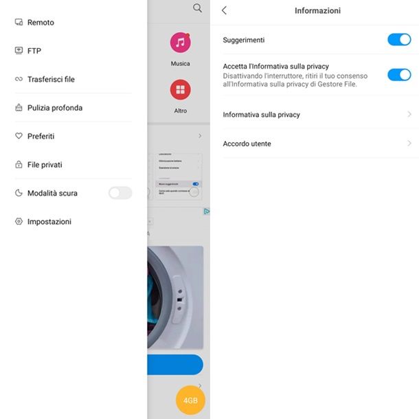 Disattivare le pubblicità in Gestore File