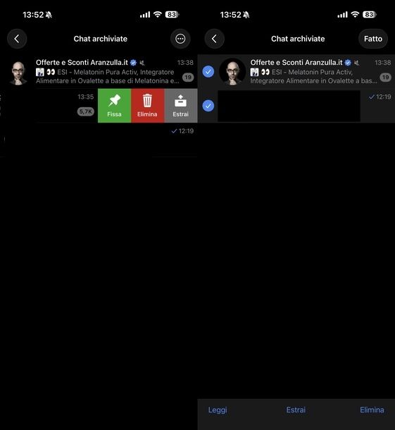 Ripristinare chat archiviata Telegram iOS