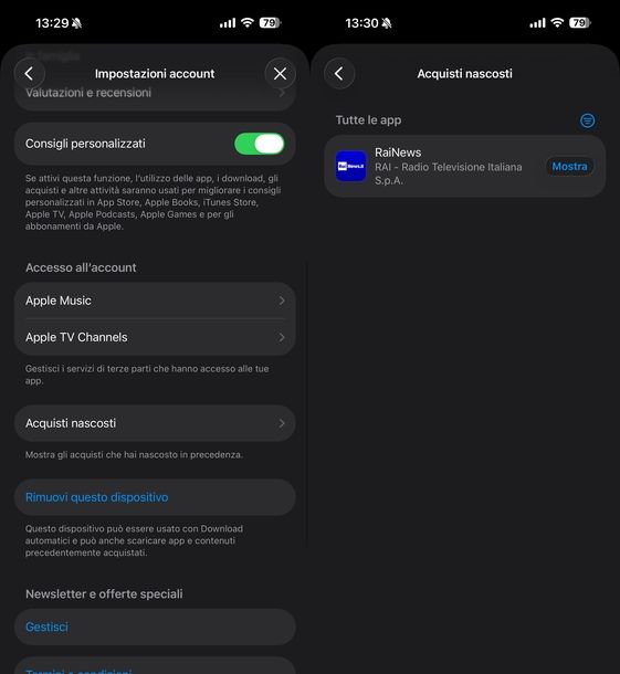 Ripristinare acquisti nascosti applicazioni iOS