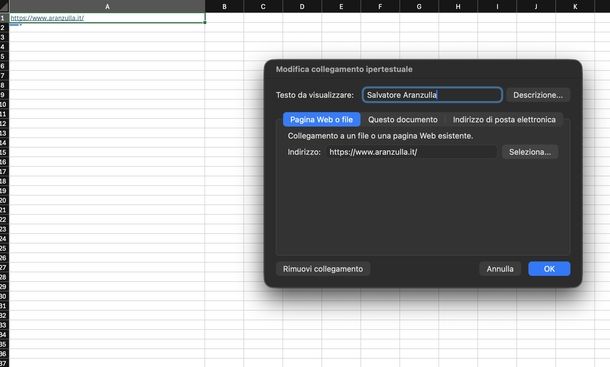Rinominare link Microsoft Excel