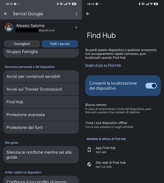 Attivare localizzazione Find Hub Android