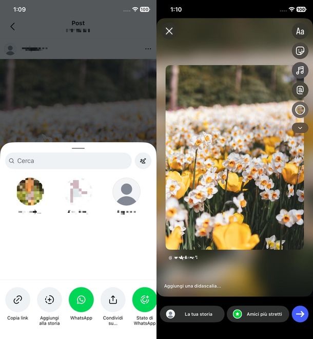 condividere un post nelle storie Instagram