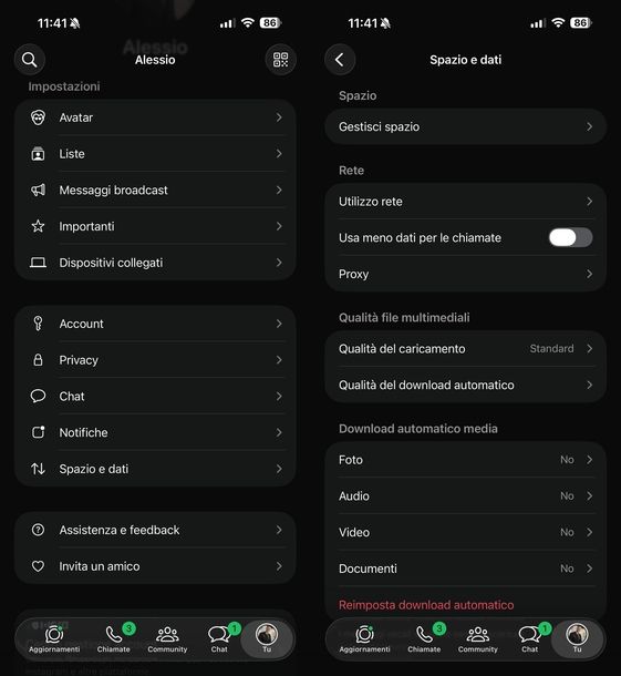Disattivare risparmio dati chiamate WhatsApp iOS