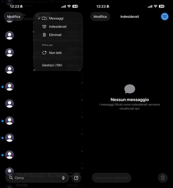 Recuperare chat indesiderate Messaggi iOS