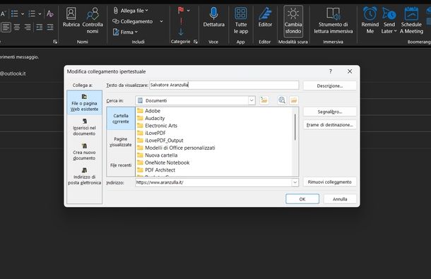 Rinominare link Microsoft Outlook 365 Windows