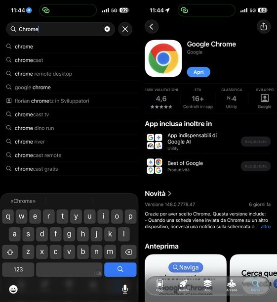 App corretta installata iOS