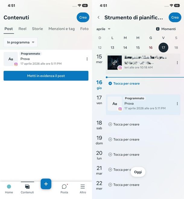 come vedere programmati Instagram Meta Business Suite
