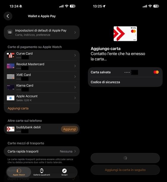 Aggiungere carta pagamento su Apple Watch Wallet da iPhone