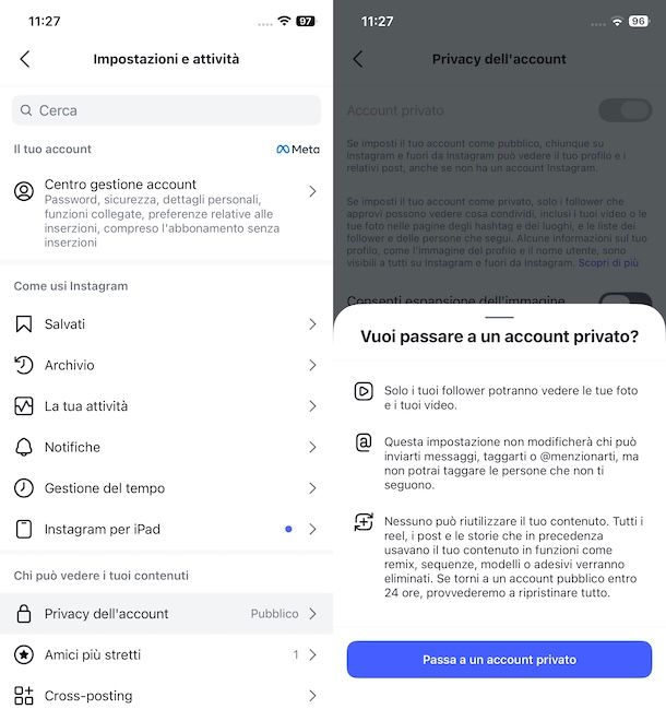 Mettere profilo privato Instagram