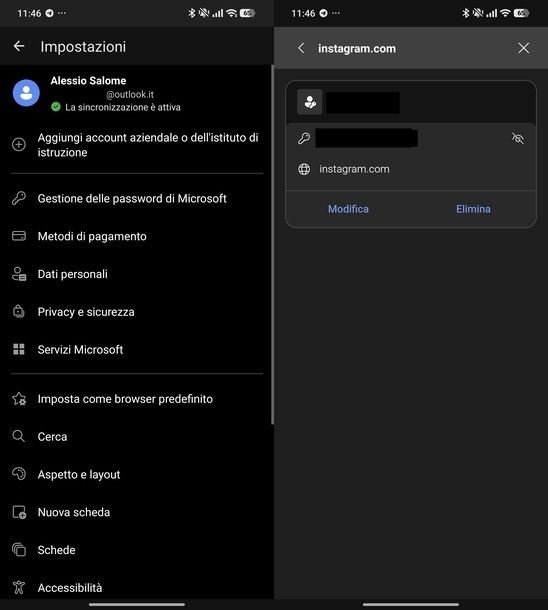 Vedere password salvate Microsoft Edge Android