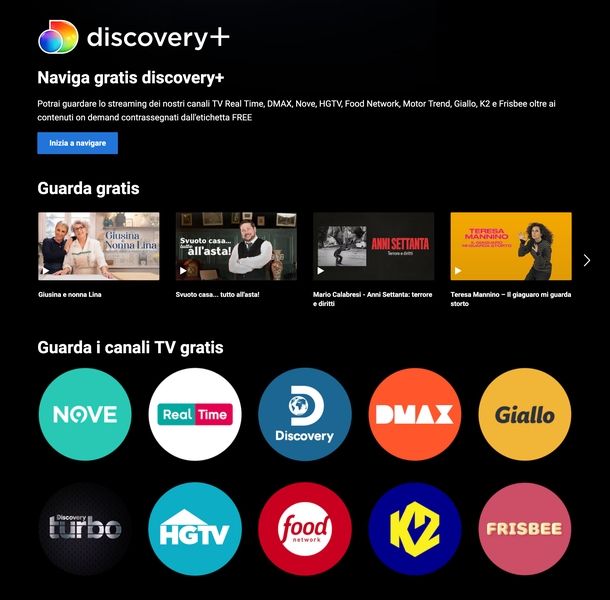 Discovery+ sito Web