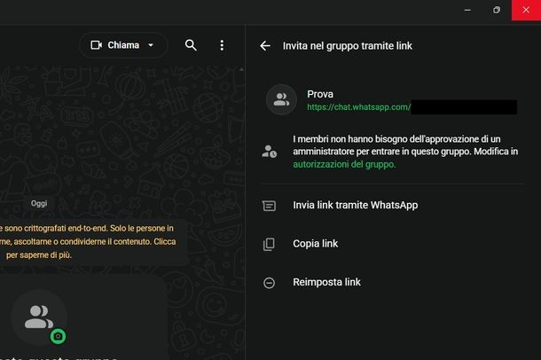 Creare link gruppo WhatsApp Windows