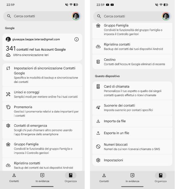 Come salvare rubrica Android in file VCF
