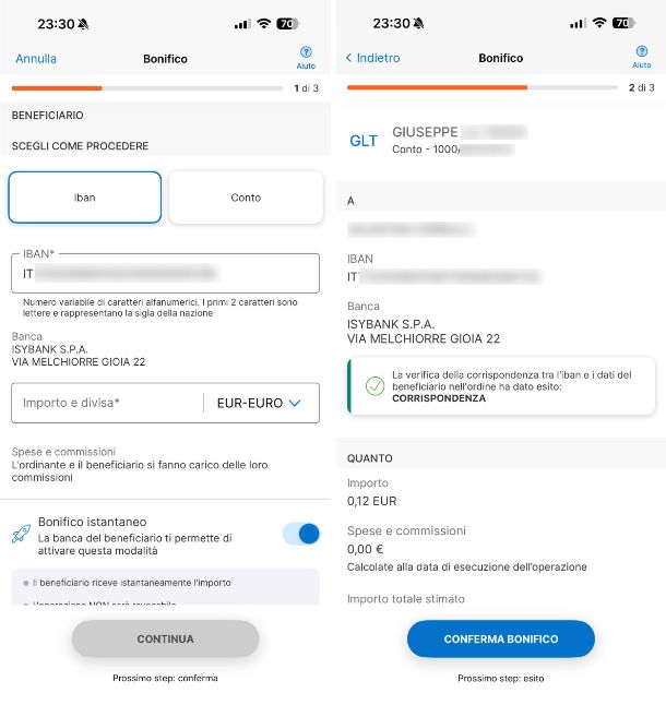 Come inviare bonifico istantaneo su app isybank