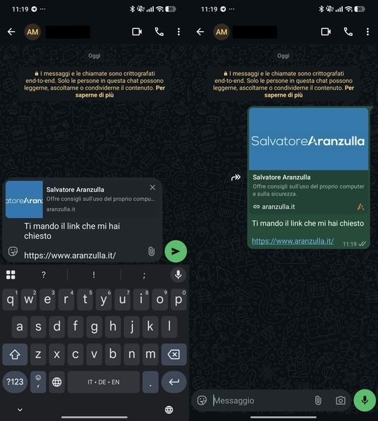 Aggiungere messaggio personalizzato link WhatsApp Android